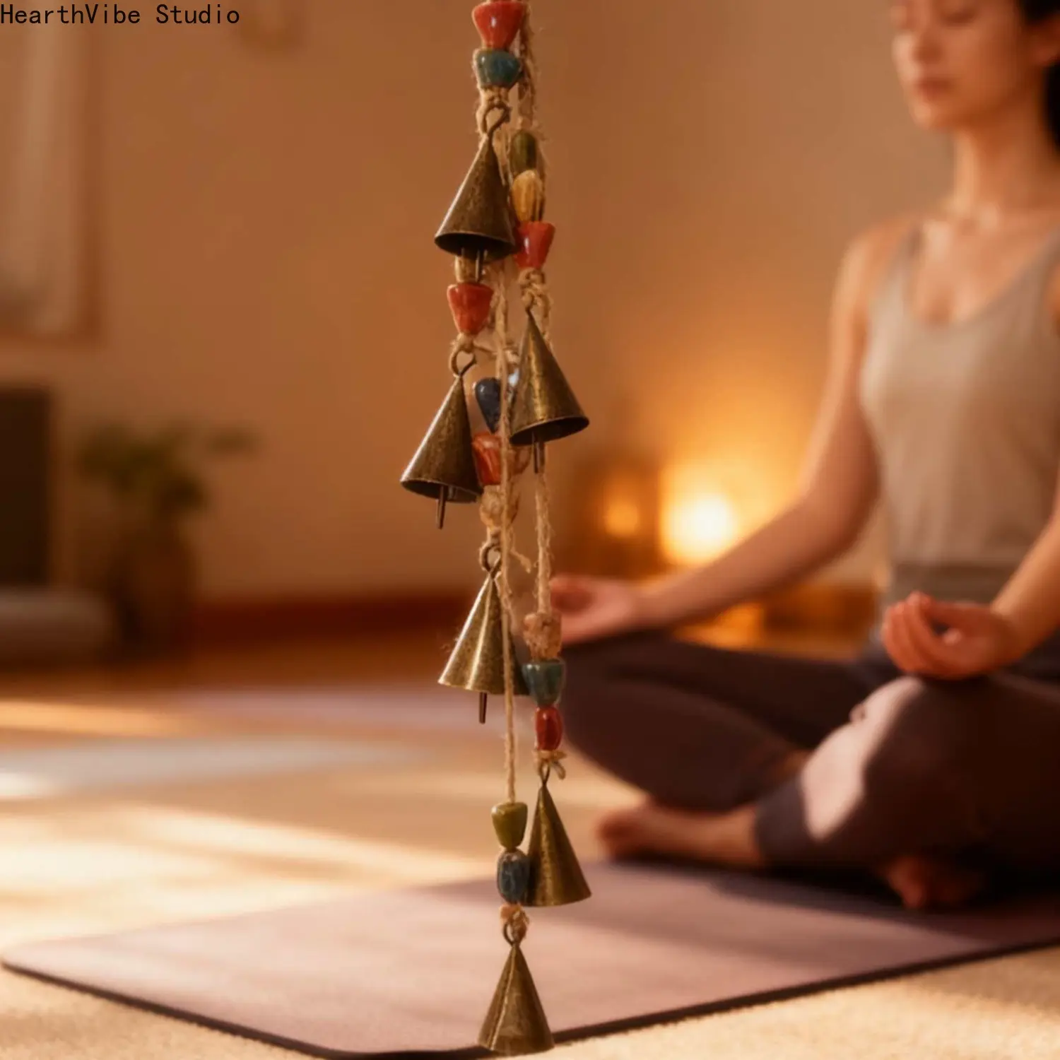 Decorative bell with triangular colorful ceramic beads, Jingdezhen ceramic bead bell, home decor, hanging ornament, decorative bell.