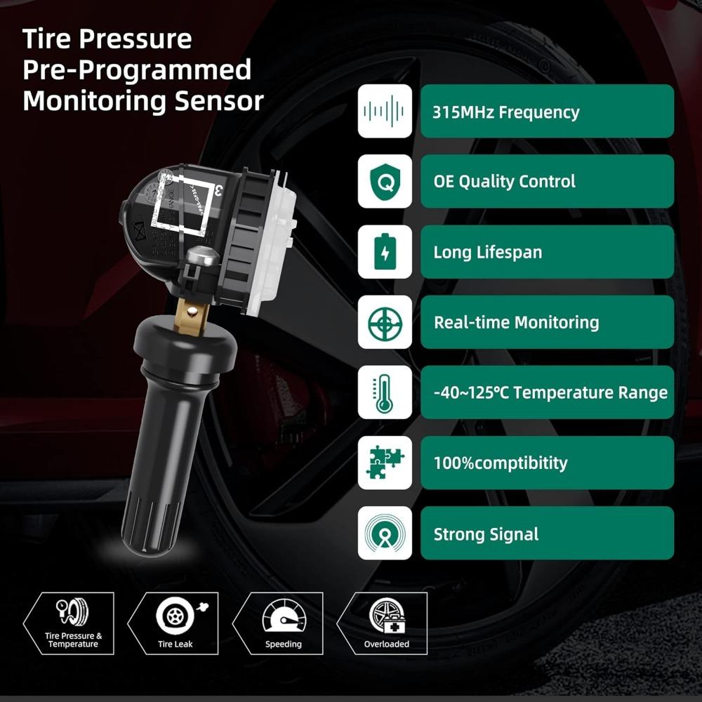 THE WELL KEPT Sensor 4-Pack, 315MHZ Tire Pressure Monitor System For Chevy Silverado,GMC,Buick,Cadillac,Hummer,Pontiac,SAAB,Saturn Replace#13598771,13598772,13586335,13581558,20923680