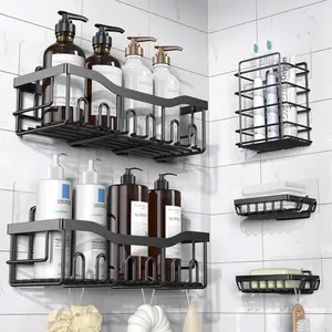 5-Pack Rustproof Stainless Steel Bath Organizers, Large-Capacity No-Drilling Shelves for Bathroom Storage & Home Decor, Durable Adhesive Shower Caddy