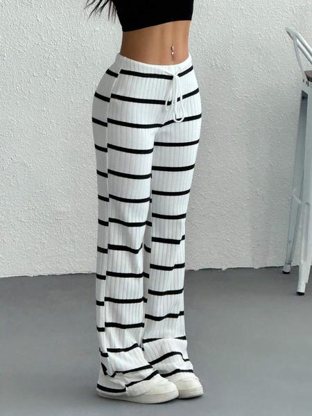 Women's Color Block Comfortable Casual Stripe Drawstring Waist Pants, Trendy Fashion for Relaxed, Ideal for Everyday Wear