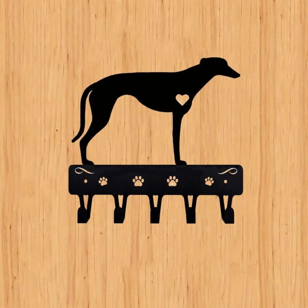 Greyhound Key Holder & Dog Leash Hanger – 9/6 Inch Wide with 5 Hooks | Metal Wall-Mounted Hanging Hooks | Stylish, Functional and Decor Organizer for Keys and Leashes