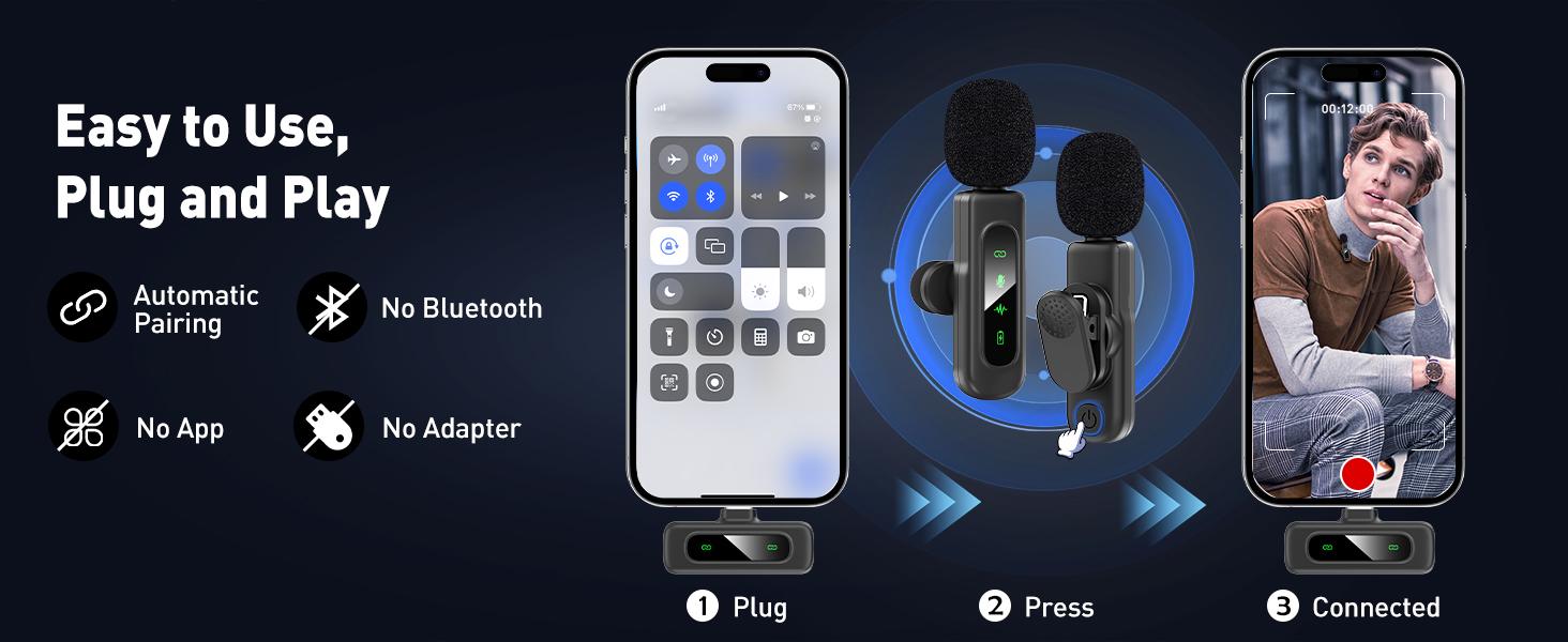 Mini Wireless Lavalier Microphone for iPhone and Android, Lapel Mic with Magnetic Clip-on for Video Recording, Lav Mic with LED Display for Podcasting, Vlogging, Content Creation and Interviews Mini Wireless Lavalier Microphone for iPhone and Android, Lapel Mic with Magnetic Clip-on for Video Recording, Lav Mic with LED Display for Podcasting, Vlogging, Content Creation and Interviews