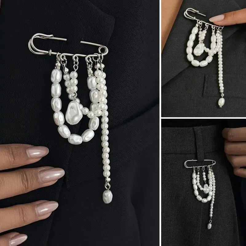 Fashionable Imitation Pearl Beaded Brooches for Women Men Multi Functional Fixed Suit Brooches Pins Daily Commute Accessories