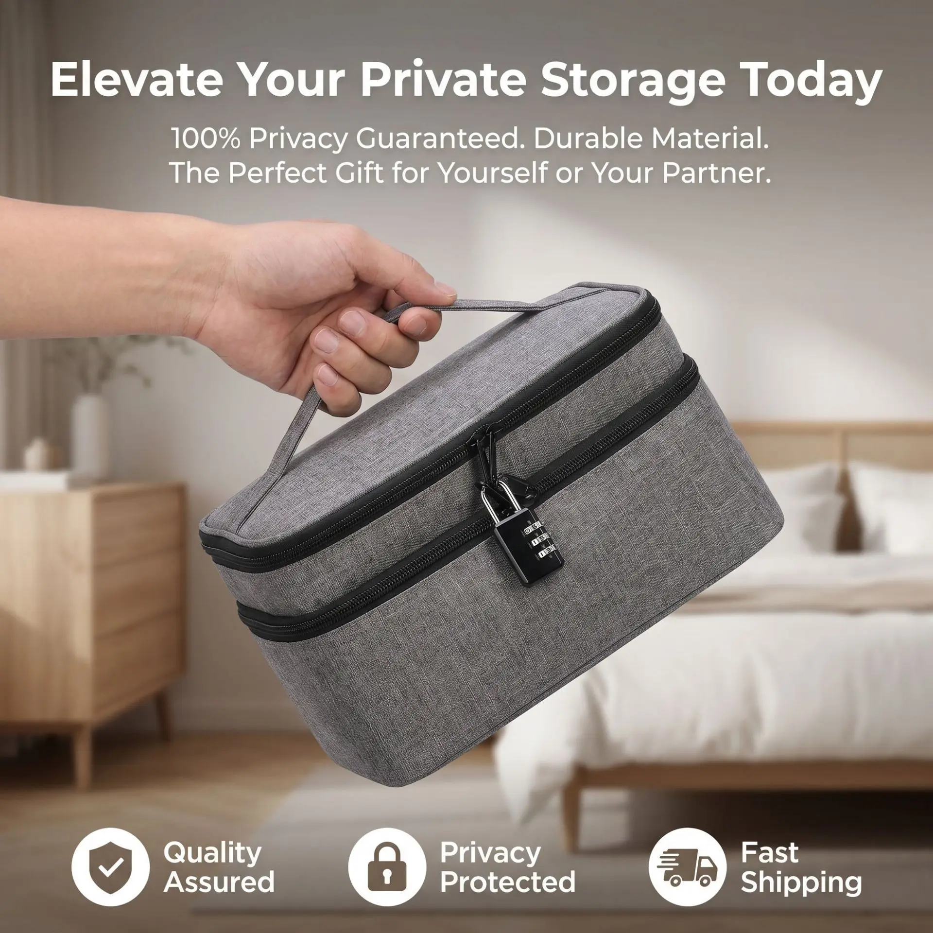 Double-Layer Password Lock Storage Bag, Adjustable Velcro Divider, Mesh Pouch Organizer, Portable Privacy Protector for Home & Travel