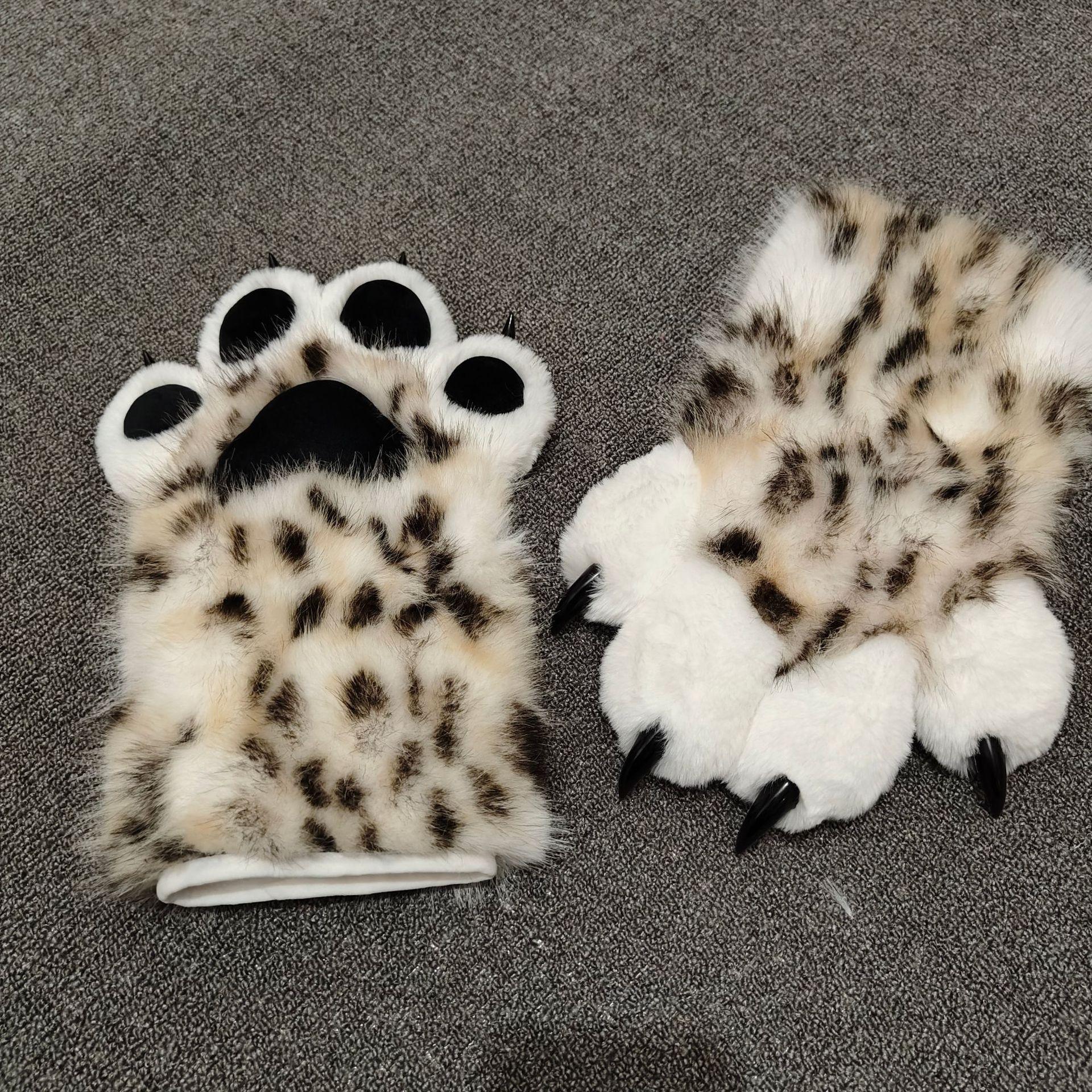 Fursuit Leopard Print Kigurumi Cat Paws Cartoon Plush Furry Cosplay Kig Costume Nail Tiger Claws Full Finger Performance Props