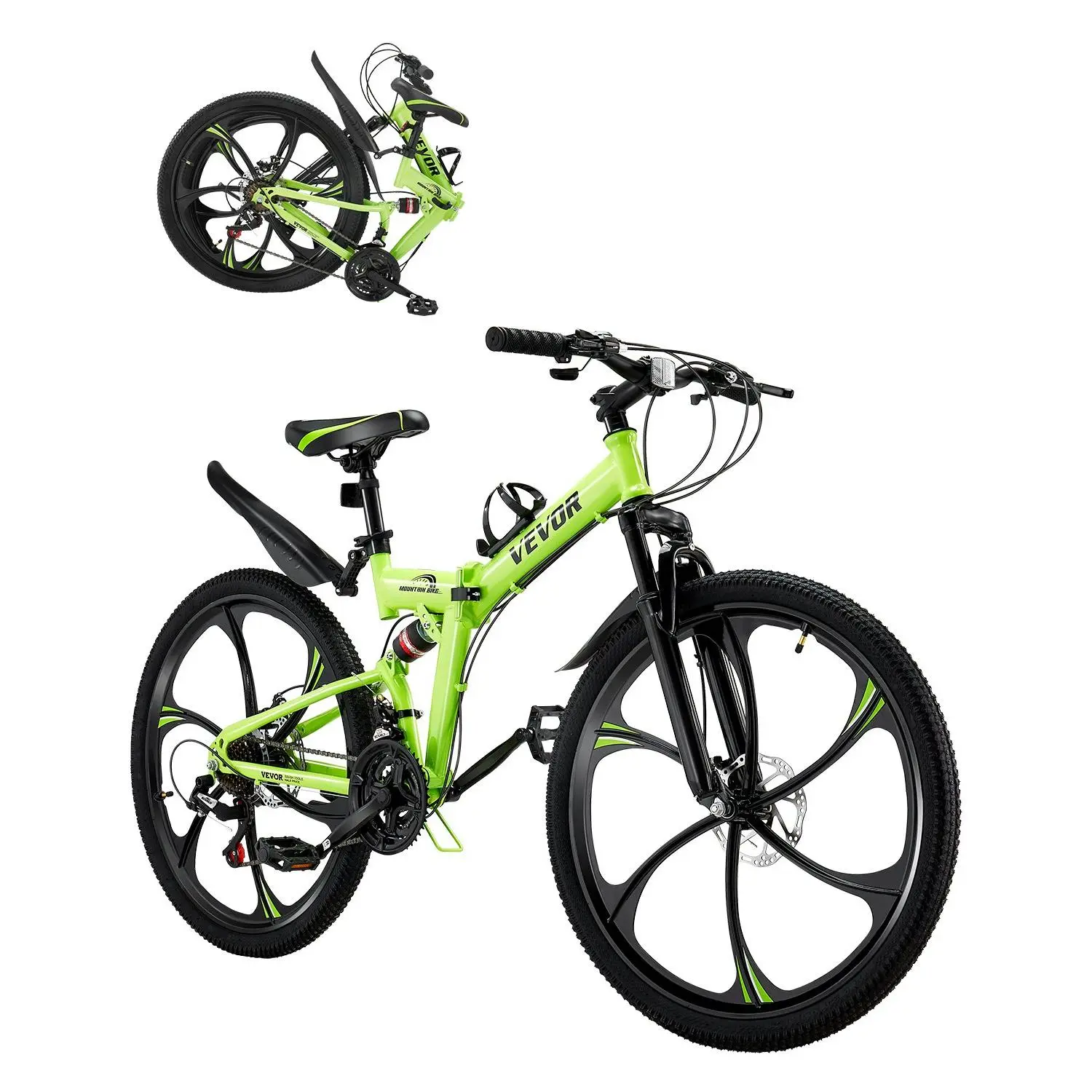【DealsForYouDays】VEVOR 26 inch Folding Mountain Bike, MTB Bicycle with Full Suspension, 21-speed Drivetrain, Comfort Saddle, Disc Brakes, High Carbon Steel Frame, Adult Sport Cycling Bicycle for Men Women Trail Snow