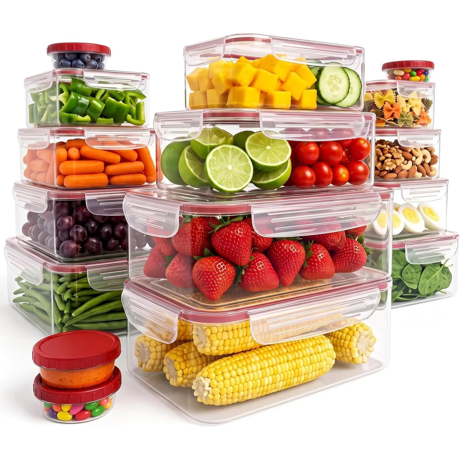 Plastic  Storage Containers with , 16 Pack, Red | Leak Proof  Storage Containers with Airtight ,  Lunch Boxes