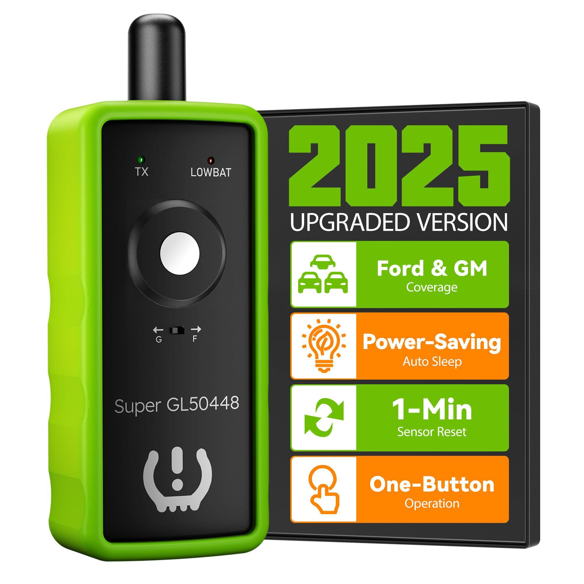 [For GM&Ford]VXDAS Super GL50448 2-in-1 TPMS Relearn Tool for GM & Ford |Green Edition Tire Sensor Reset Tool | One-Switch Activation for F150, Silverado, Sierra, Buick, Lincoln