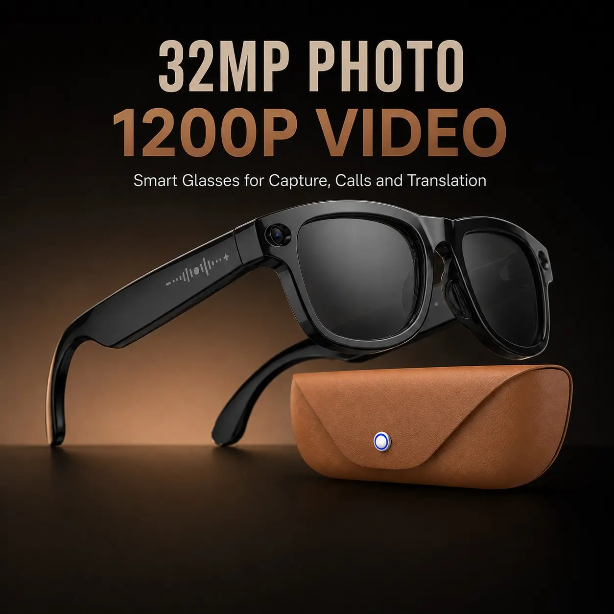 2026 Portable Multi-Function Smart Recording Glasses, 32MP photo,1200P Video Recording, AI Voice Wake-Up Translator, Touch Control Bluetooth Call Camera Sunglasses with Leather Fast Charging Storage Case, 290mAh Glass Battery, IP65