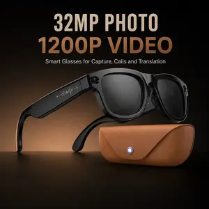 2026 Portable Multi-Function Smart Recording Glasses, 32MP photo,1200P Video Recording, AI Voice Wake-Up Translator, Touch Control Bluetooth Call Sunglasses with Leather Fast Charging Storage Case, 290mAh Glass Battery, IP65