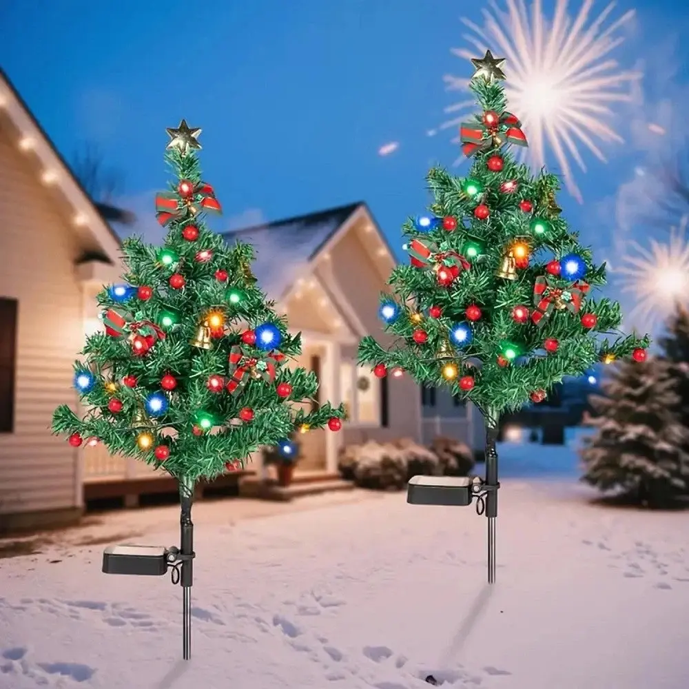2PC Solar Christmas Tree Lights – Outdoor Waterproof LED Lights String Mini Xmas Tree for Garden,Patio ,Yard Front Porch Pathway Grave Cemetery Decoration