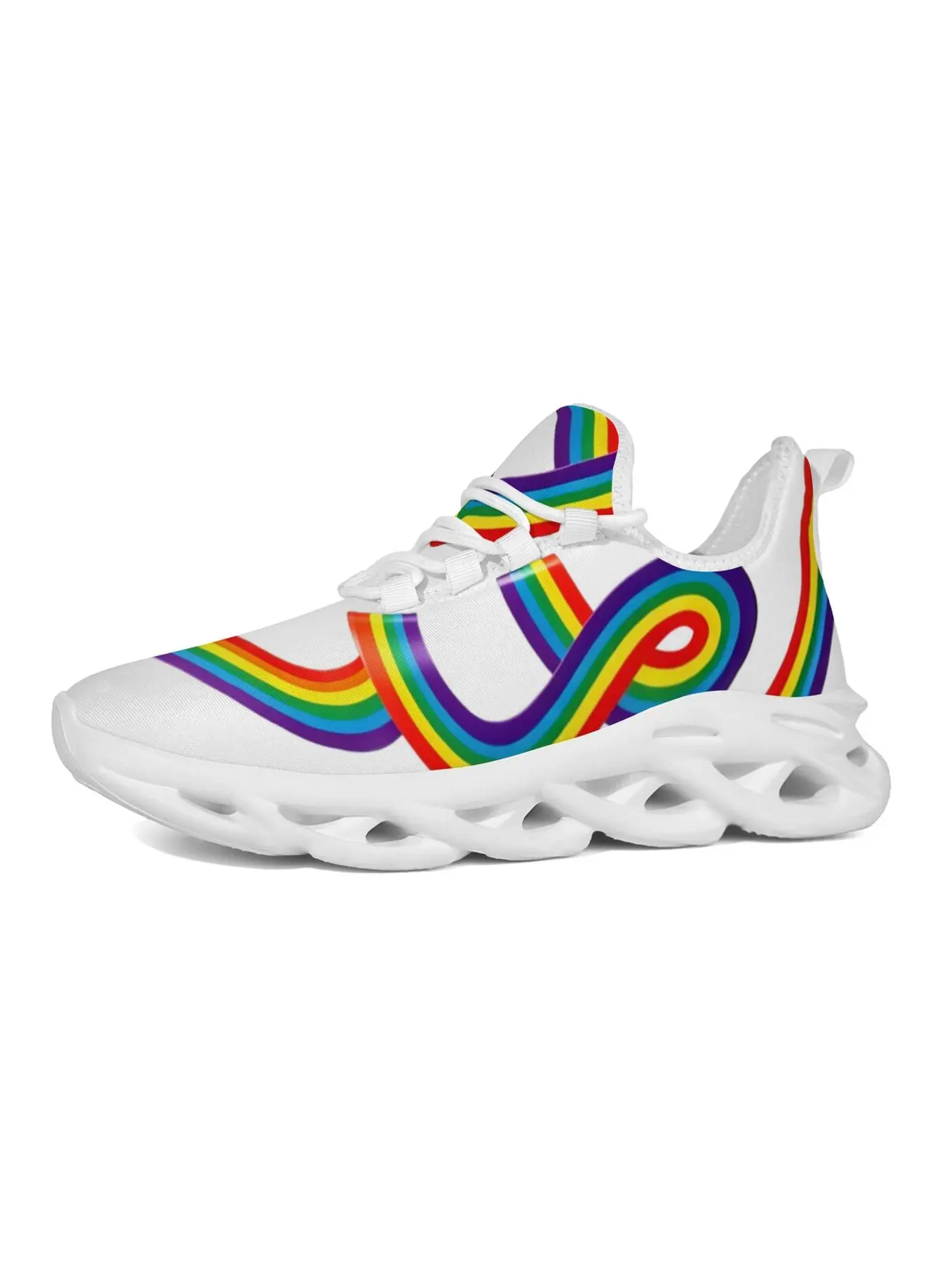 Rainbow Pride Print Sneakers for Men Women, Colorful LGBTQ Stripes Infinity Pattern Lightweight Breathable Running Shoes, White Blade Sole Casual Athletic Walking Shoes