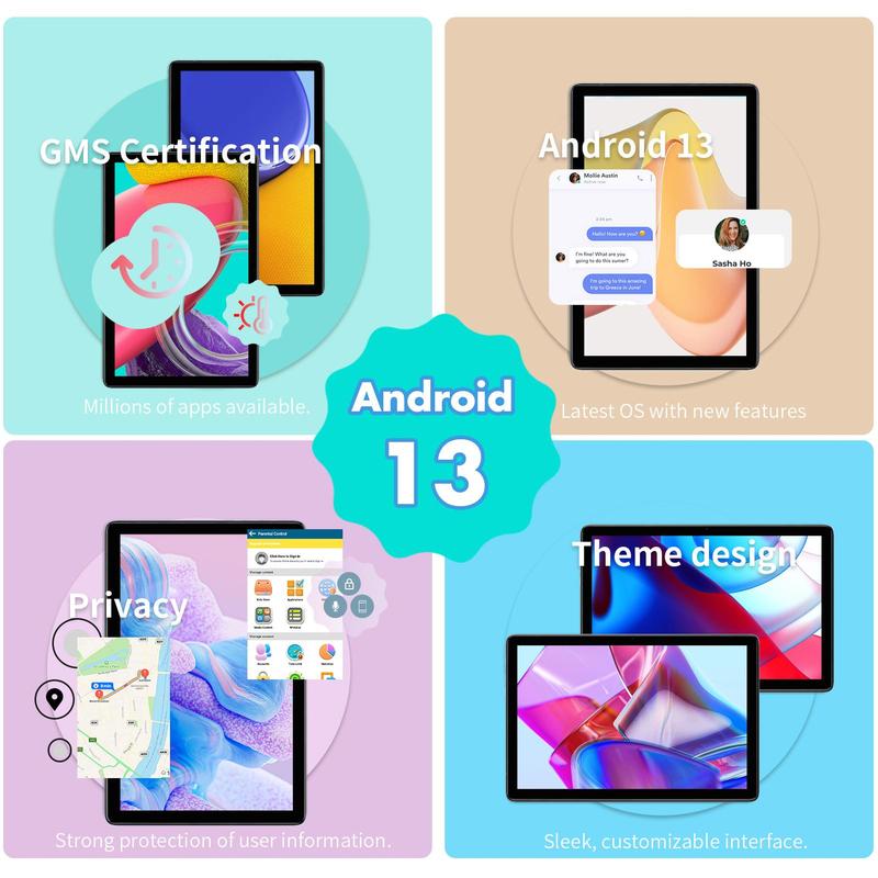 PRITOM 10.1 Inch Android Touchscreen Tablet, Android 13 Tablet with Keyboard Mouse Set, Large Storage IPS Large Screen Home Office Dual Channel Speaker Tablet, Tablet PC