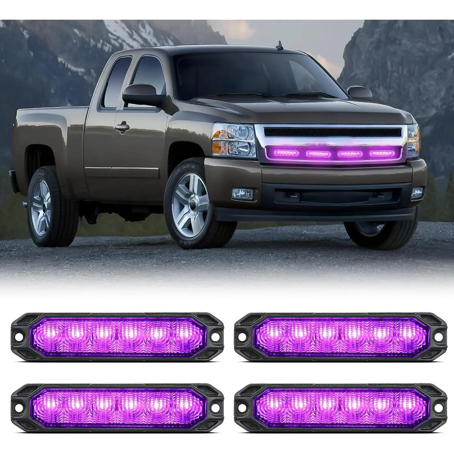 Nilight 4PCS 6-LED High Brightness Strobe Light Bar Kit, Ultra Slim 12-24V Power Caution Lights with Sync, Multiple Modes, Steady/Flash Features, Truck-Friendly for Car ATV, Strobe Light Module