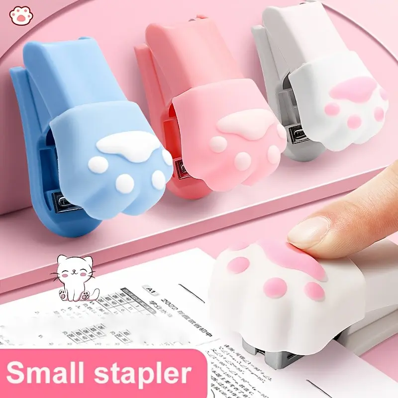 Mini Cute Cartoon Cat Paw Stapler Set, Portable Small Stapler with Staples, Student Office Supplies, Fun Office Stationery, Girly Office Supplies, Back-To-School Essentials