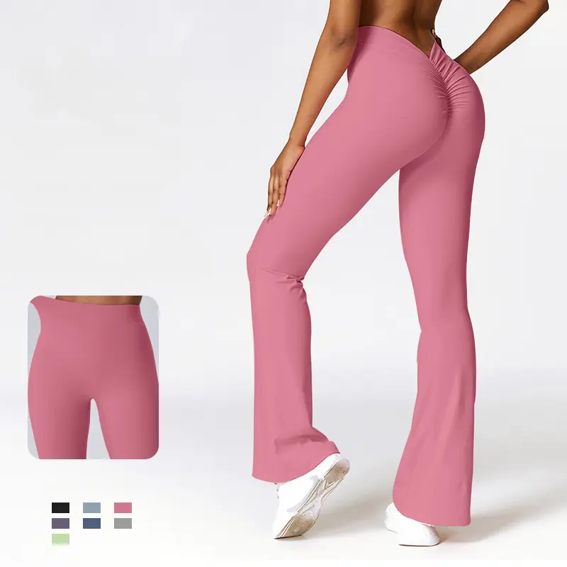 Women's High Waist Scrunch Butt Flare Leg Yoga Leggings, Ruched Back Bootcut Workout Pants, Tummy Control Stretch Slim Fit Bootleg Activewear Tights for Gym Pilates Daily Casual
