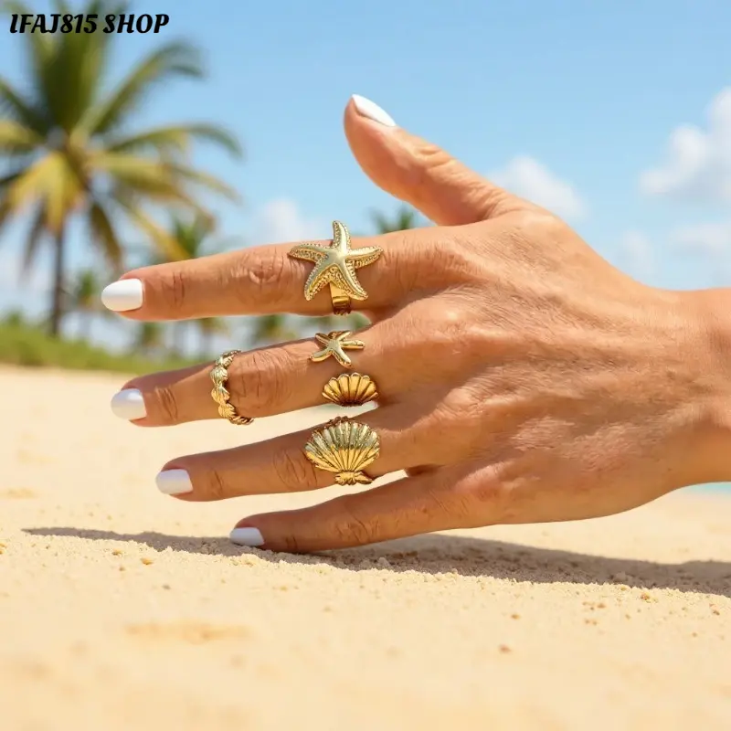 Starfish Open Ring Ocean-Inspired Coastal Jewelry Adjustable Metal Statement Ring Beach Vacation Summer Fashion Accessory for Women, Everyday Wear