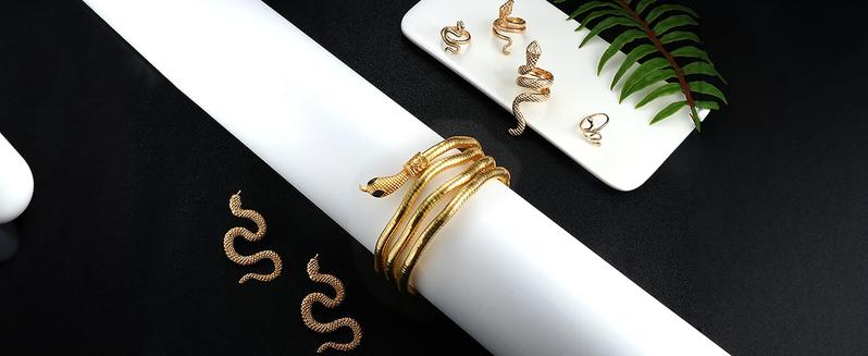 FIBO STEEL 7Pcs Snake Jewelry Set for Women Dangle Earrings Silverly Snake Earrings Knuckle Rings Adjustable Necklace Halloween Bride Jewelry Gift