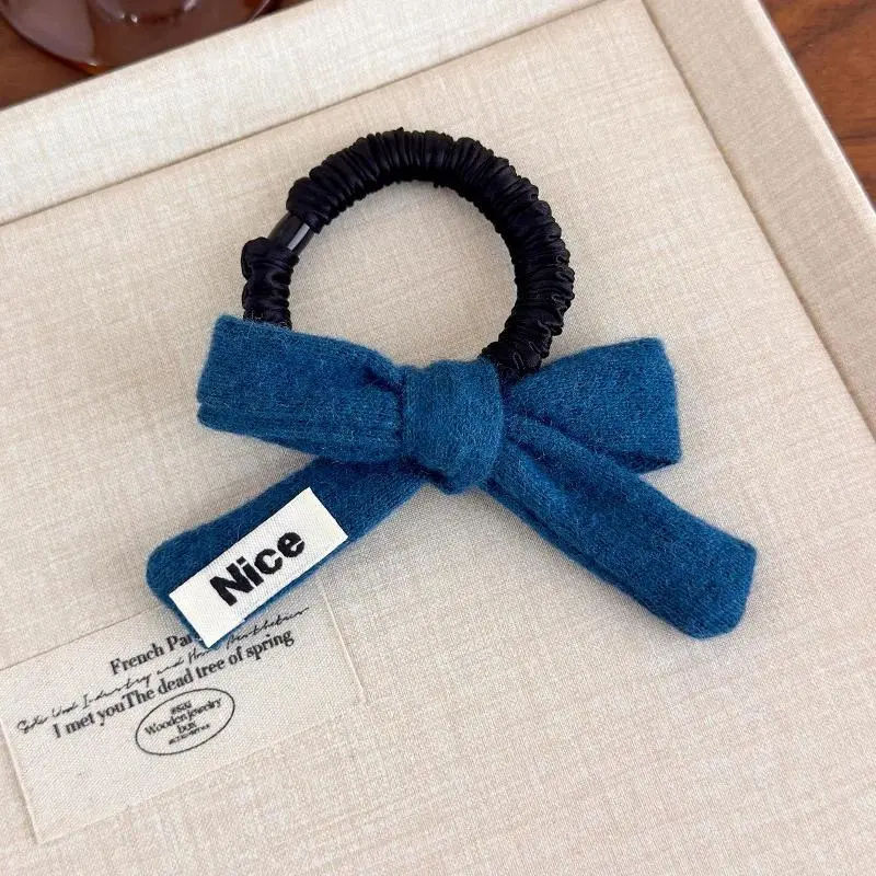 Korean-Style Girls' Fall/Winter New Knit Bow Hair Ties Elegant Bun Hair Ties for Low Ponytails
