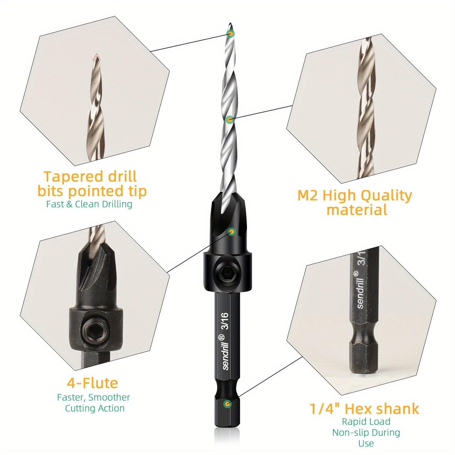 SENDRILL 17pcs Countersink Drill Bits Set, Tapered Drill Bits For Wood, With Phillips Screwdriver Bits, 2PCS Wood Plug Cutter, HSS, Precision Depth Control, 1/4" Hex Shank Quick Change for Woodworking with Storage Box (with One L-Wrench) SENDRILL 17pcs Countersink Drill Bits Set, Tapered Drill Bits For Wood, With Phillips Screwdriver Bits, 2PCS Wood Plug Cutter, HSS, Precision Depth Control, 1/4" Hex Shank Quick Change for Woodworking with Storage Box (with One L-Wrench)