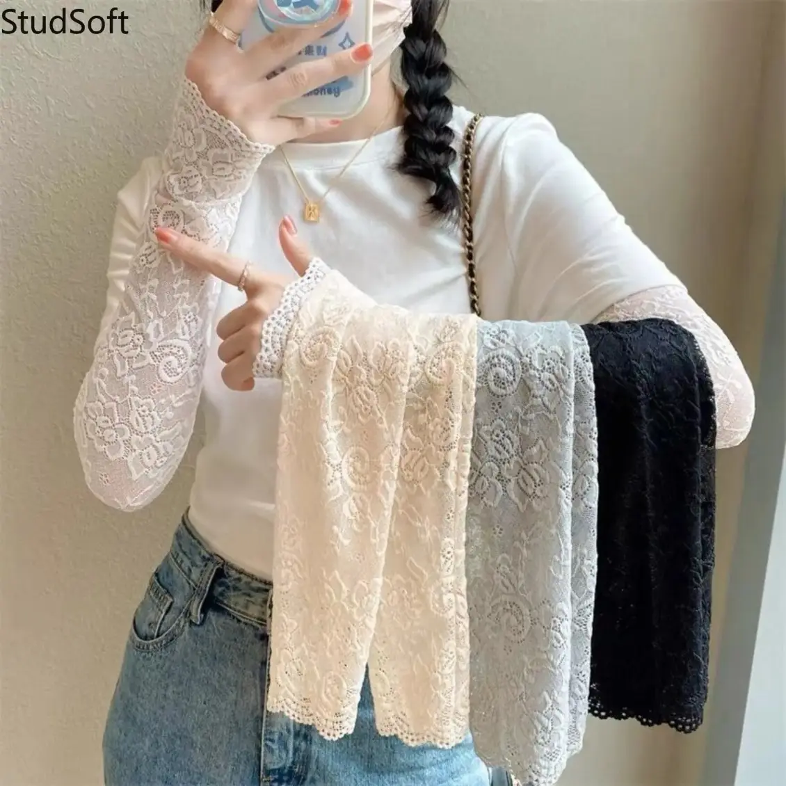 Women's UV Protection Lace Arm Sleeves, Aesthetic Summer Sun Gloves with Textured Floral Design, Elegant Long Driving Gloves for Women, Lightweight Breathable Fingerless Sleeves for Outdoor Travel, Beach, Daily Wear & Fashion Styling