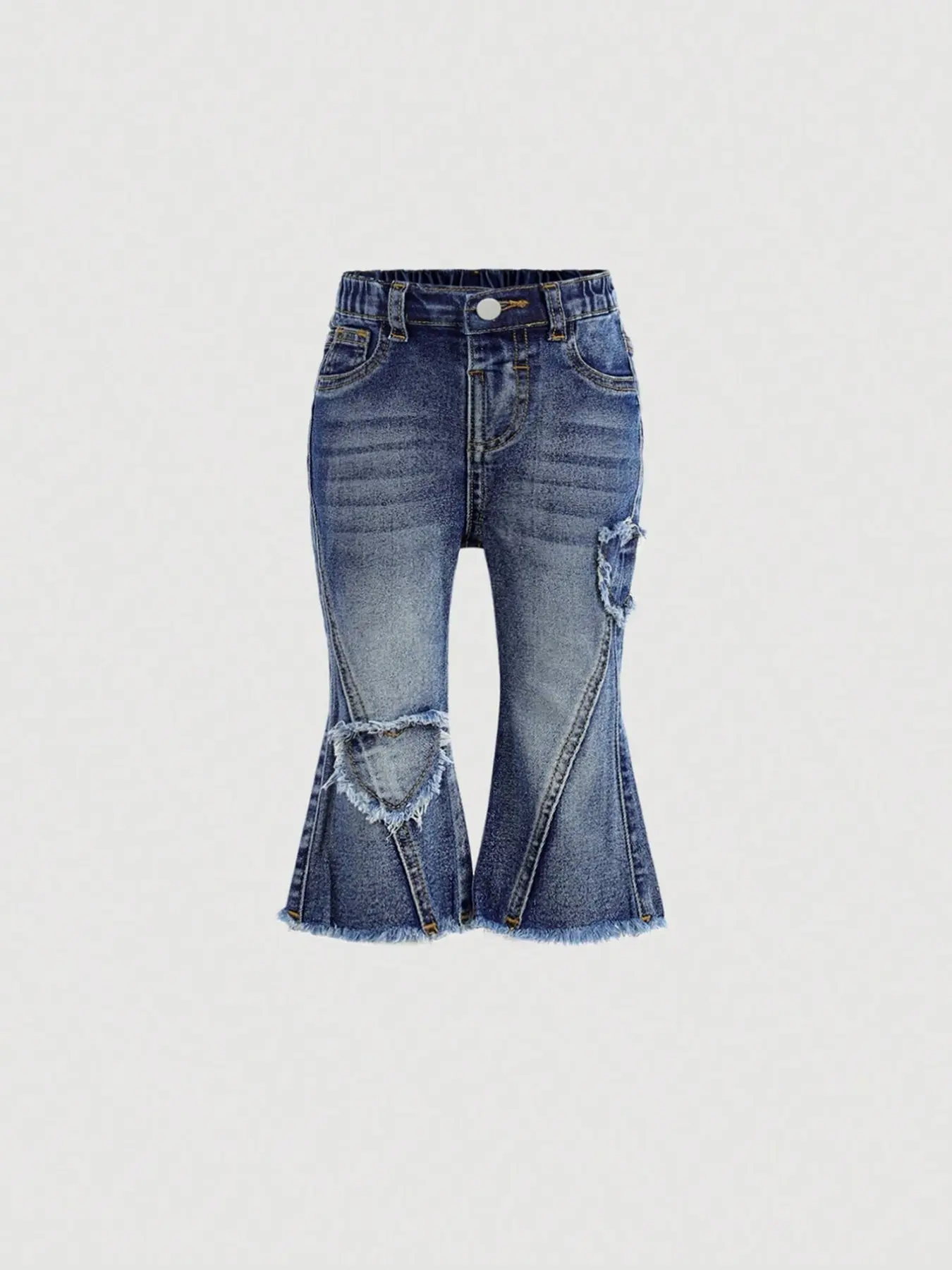 Baby Girls Cute Fringed Heart Vintage Blue Denim Jeans