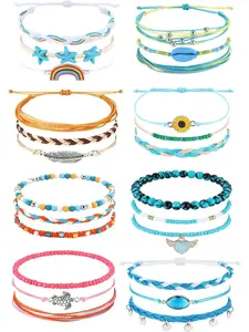 24 Pcs Waterproof String Bracelets Anklets for Women Handmade Friendship Bracelet Adjustable Summer Jewelry