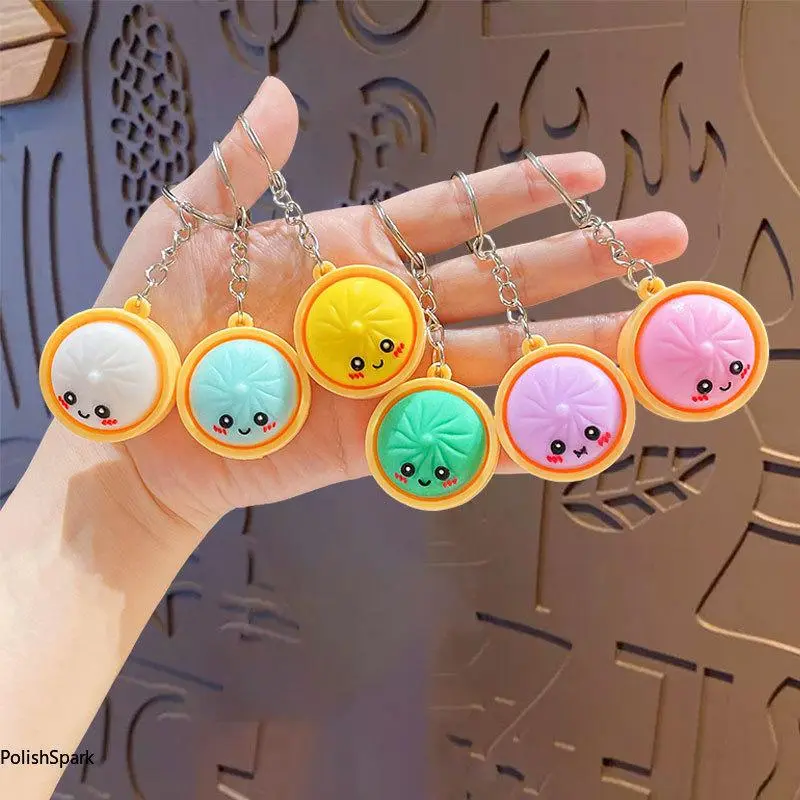 Kawaii Dumpling Keychain Series, 6-Pack Silicone Stress Relief Toys for Kids, Squishy Kawaii Bag Charm with a Bouncy Fidget Feel, Matching Keychain Set, Party Favors, Cute Keychains For Car Keys, Commute Use