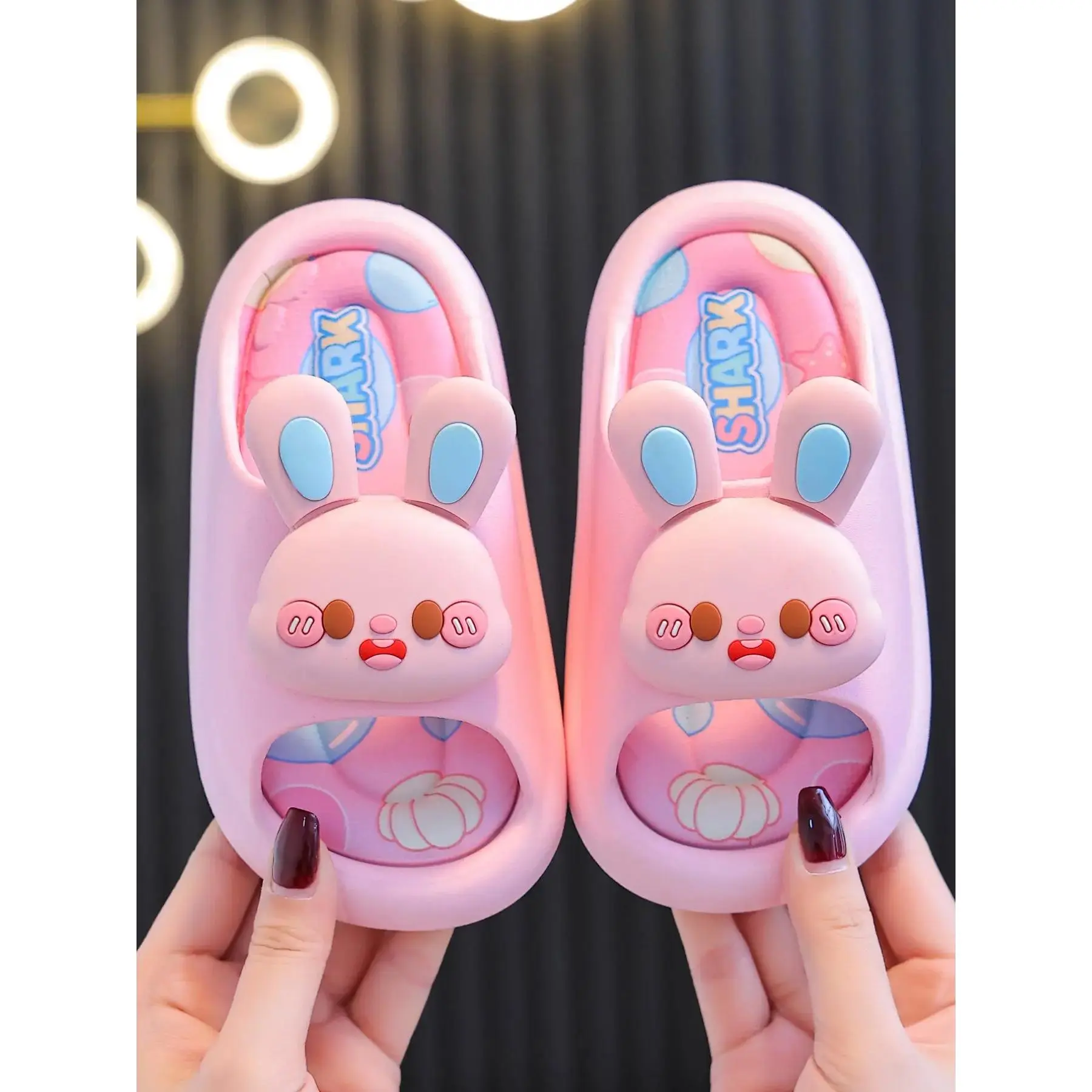 Cute Cartoon Rabbit Print Summer Slide Slippers, Fashionable Home Bathroom Shoes for Girls, Comfortable Toddler Footwear, Cute Cartoon Slides