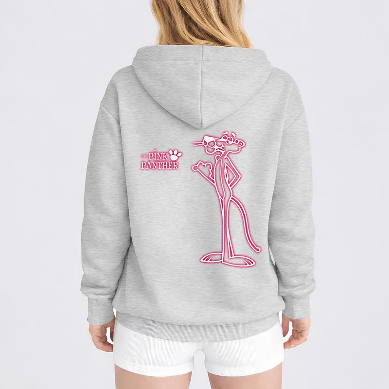 Women's Pink Cartoon Pattern Zip-Up Hooded Jacket, A Casual Outerwear Piece And Long-Sleeved Hoodie, Suitable For Autumn, Winter, And Spring. Perfect For Everyday Casual Wear And Indoor And Outdoor Activities.