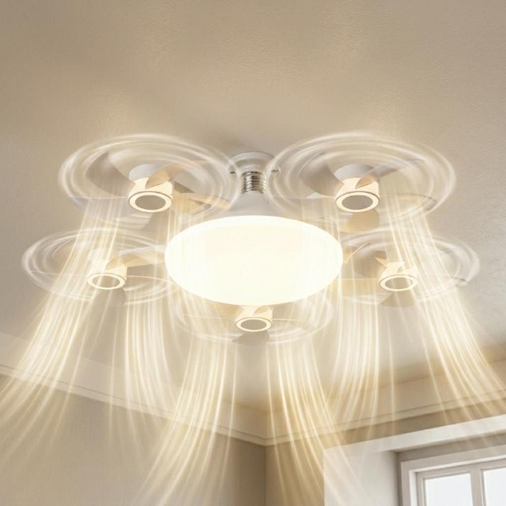 2026 New E26-E27 Socket 4-Blade Silent Cooling Fan with LED Lamp, 19.7-in 2-in-1 Combo, Remote Control, Energy-Saving, Foldable Design, AC Not Required for Home Dorms Bedrooms