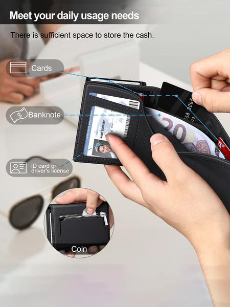 Men's Ultra-Thin RFID Blocking Aluminum Alloy Wallet, Minimalist Minimalist Business Design with Pop-Out Card Slots, ID Window and Cash Compartment, RFID Card Holder, Ideal Christmas Gift for Dad or Boyfriend