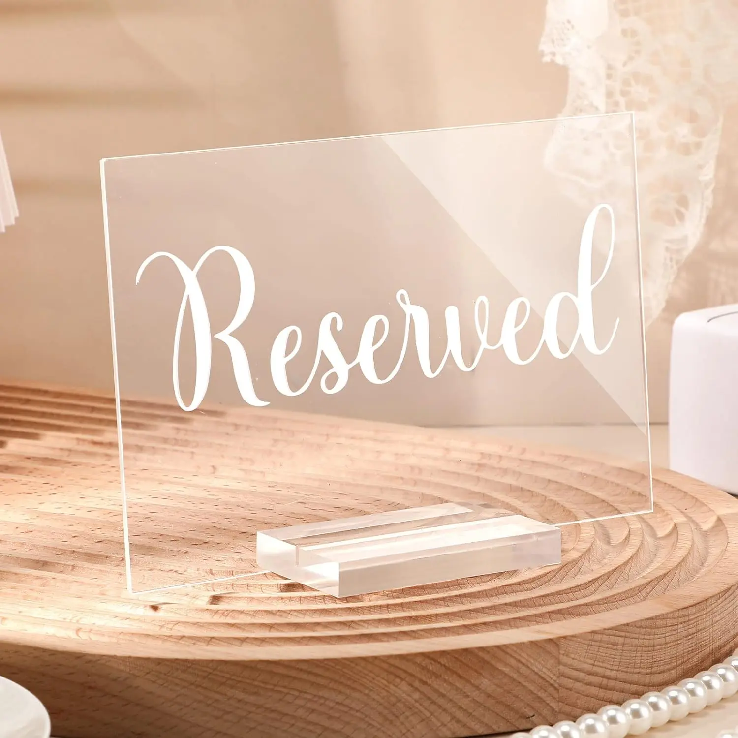 10 Set  Reserved Table Signs Clear Wedding Reserved Signs with Holder Table Cards for Wedding Seating Reception Restaurant Birthday Party Ceremony Decoration(Clear, White)