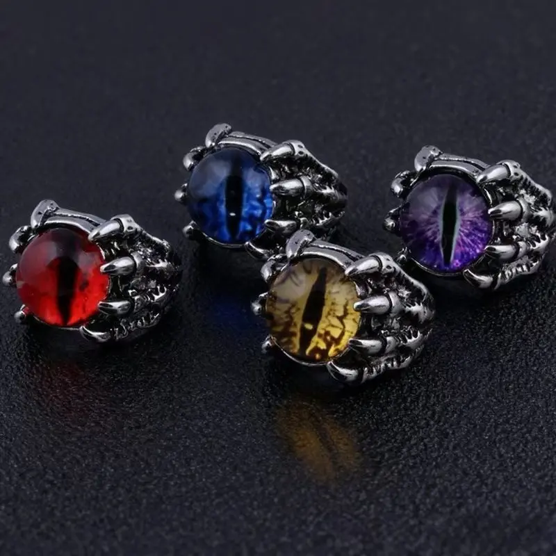 Unisex Gothic Dragon Claw Evil Eye Ring - Vintage Silver Monster Eyeball Punk Biker Jewelry, Bold Y2K Grunge Statement Accessory For Halloween Party, Cosplay & Streetwear