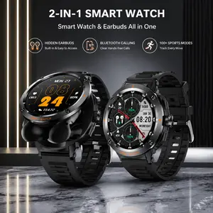 2-in-1 Smart Watch with Built-in Earbuds, Portable Sports Wearable with Full Touch Screen, Bluetooth Calling & Heart Rate Monitor for iOS & Android