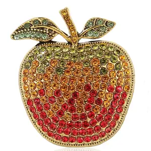 Vintage Luxury Coat Accessories for Court-style Apple Brooches Full Rhinestone Exquisite Fruit Pins