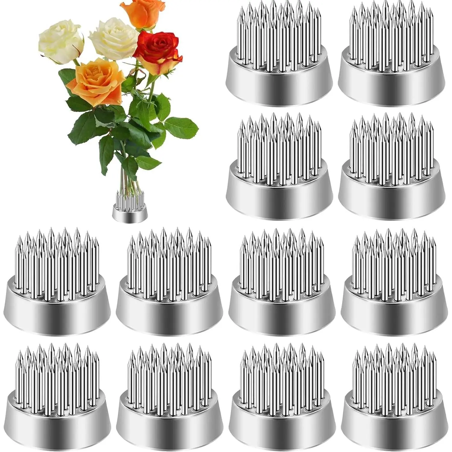 12 Pack Kenzan Ikebana Flower Frogs, 0.9 Inch Flower Spiky Frog Japanese Pin Frog, Sliver Floral Fixed Tools, Metal Flower Arrangement Holder for Small Vase