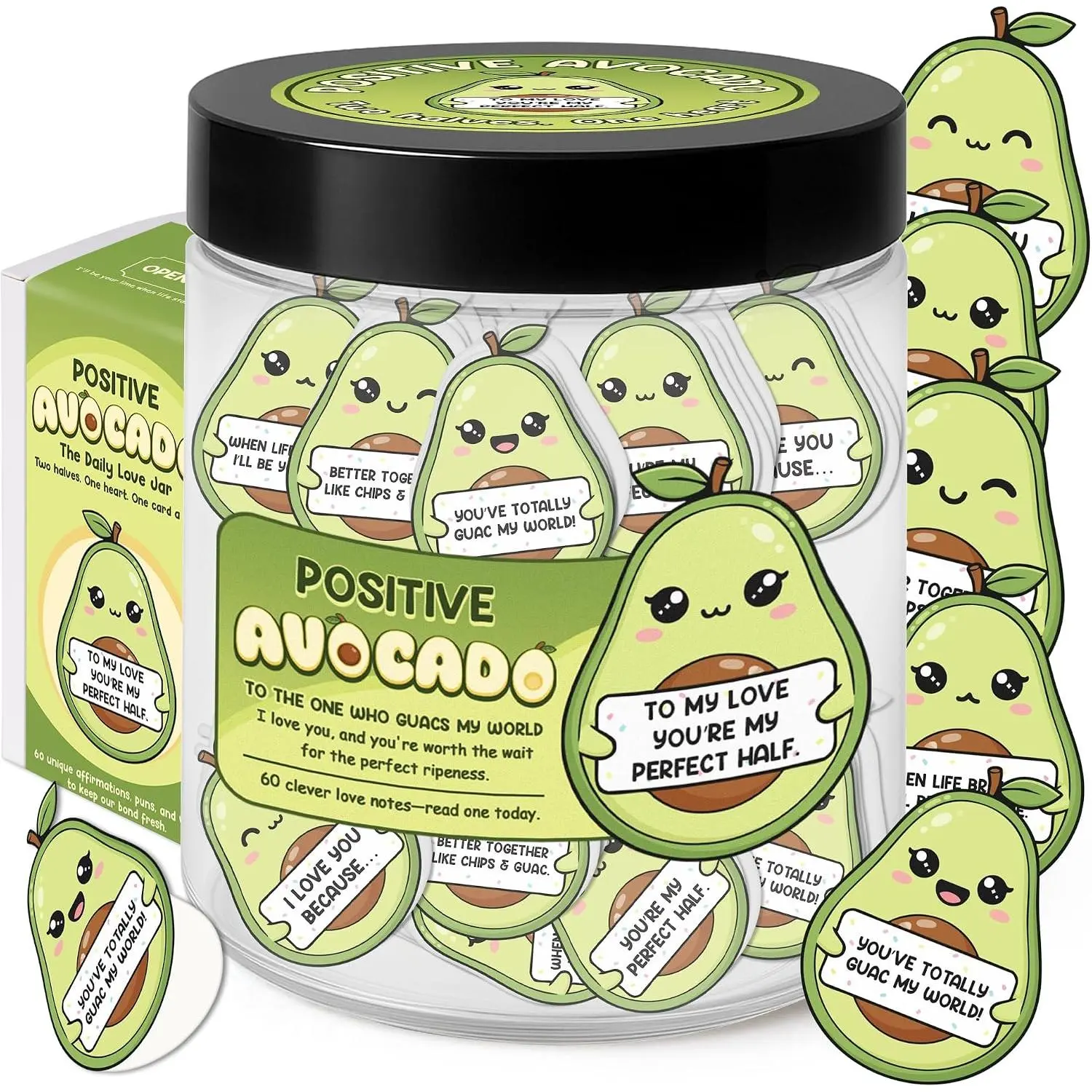 Positive Jar - 60 Positive Affirmation Cards Funny  Day Gifts for Mom From Daughter Son Sister  Coworkers Nurse Teachers Appreciation Gifts Cinco De Mayo (Positive Avocado Couple)