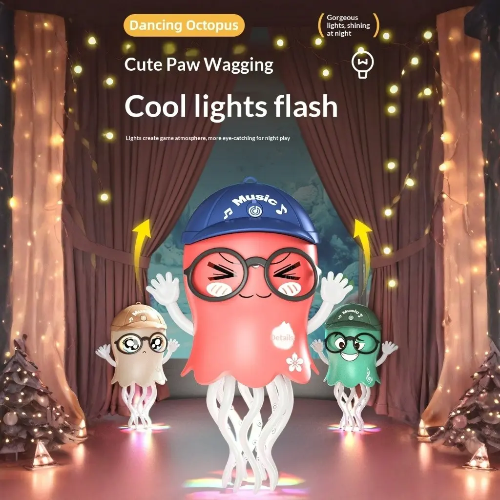 Night Light Spray Electric Jellyfish Crawling Toy, Omnidirectional Movement, Sound and Light Early Education, Kids Fun Gift, Requires 3 Aa Batteries