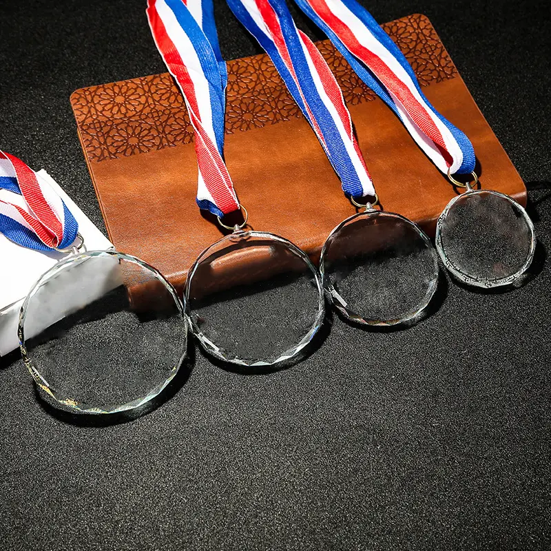 Blank Crystal Glass Medals Sport Souvenirs Honor Medal School Competition for Children Honorary Medals Commemorative Awards Gift