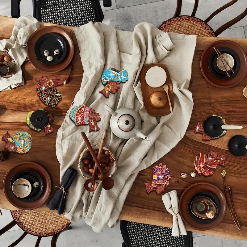 Fruit Pattern Diamond Art Coasters With Display Stand, Diy Handmade Painting Craft For Home Office And Coffee Table Decor, Colorful Non‑Slip Drink Coasters With Heat Resistance For Daily Use