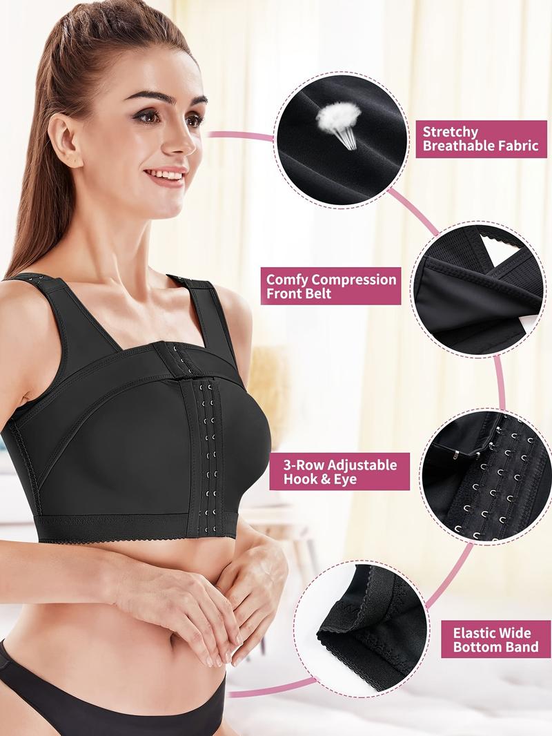 Women's Adjustable Hook & Eye Front Push Up Bra, Breathable Elegant Comfortable Wide Strap Lingerie Top for Daily Wear, Ladies Underwear for All Seasons