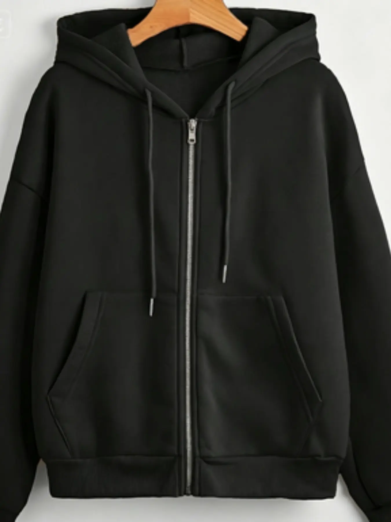 Basic Zipper Hoodie, Casual Streetwear Hoodie, Plain Color Versatile Inner Layer, Long Sleeve Open Front Sweatshirt, Casual Loose-Fitting Oversized Fall Apparel