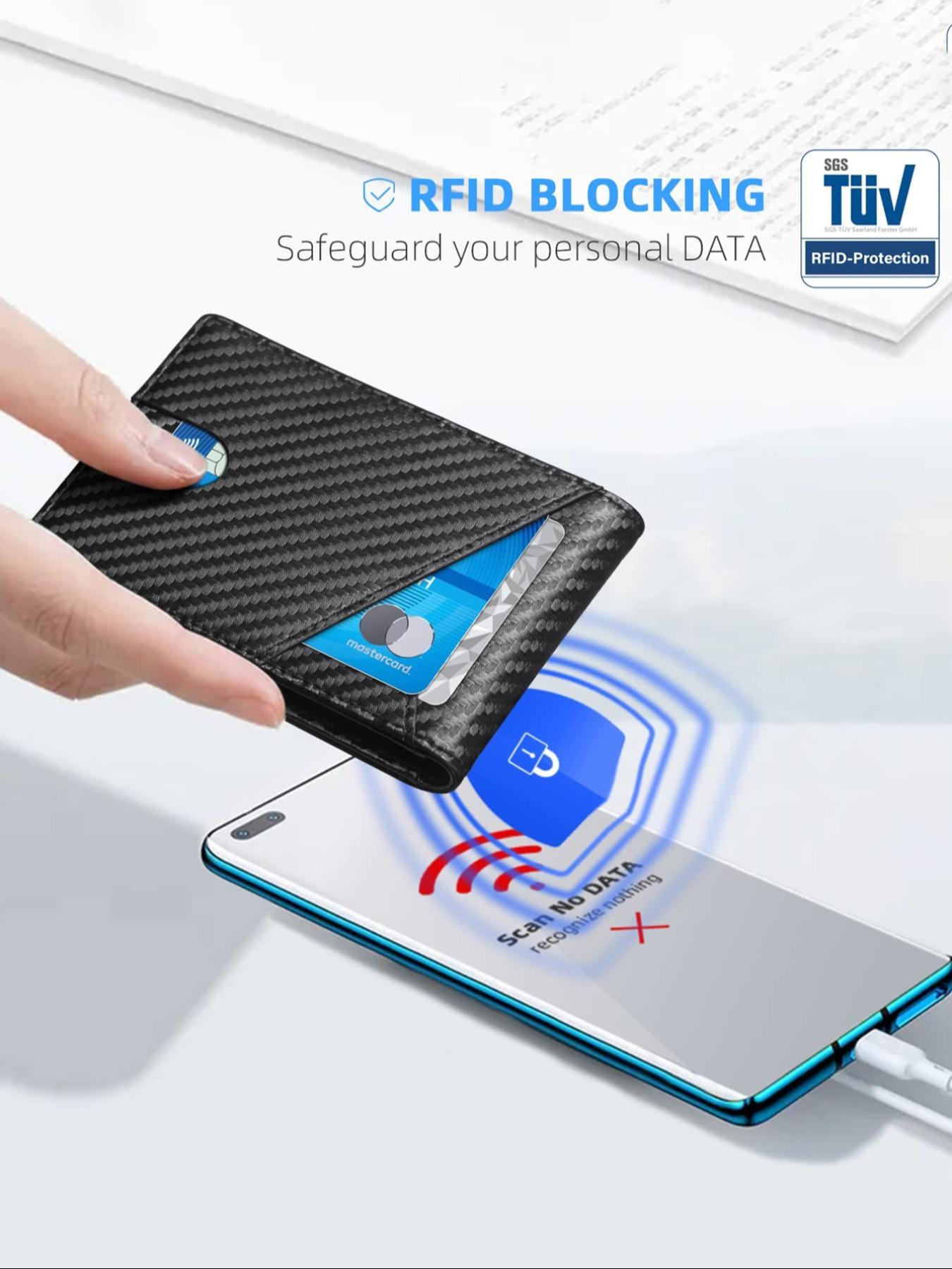 Men's Minimalist Carbon Fiber Pattern Leather Wallet, RFID Blocking Card Holder, Slim Wallet with Money Clip, Casual Trendy Versatile High-quality Daily Wallet