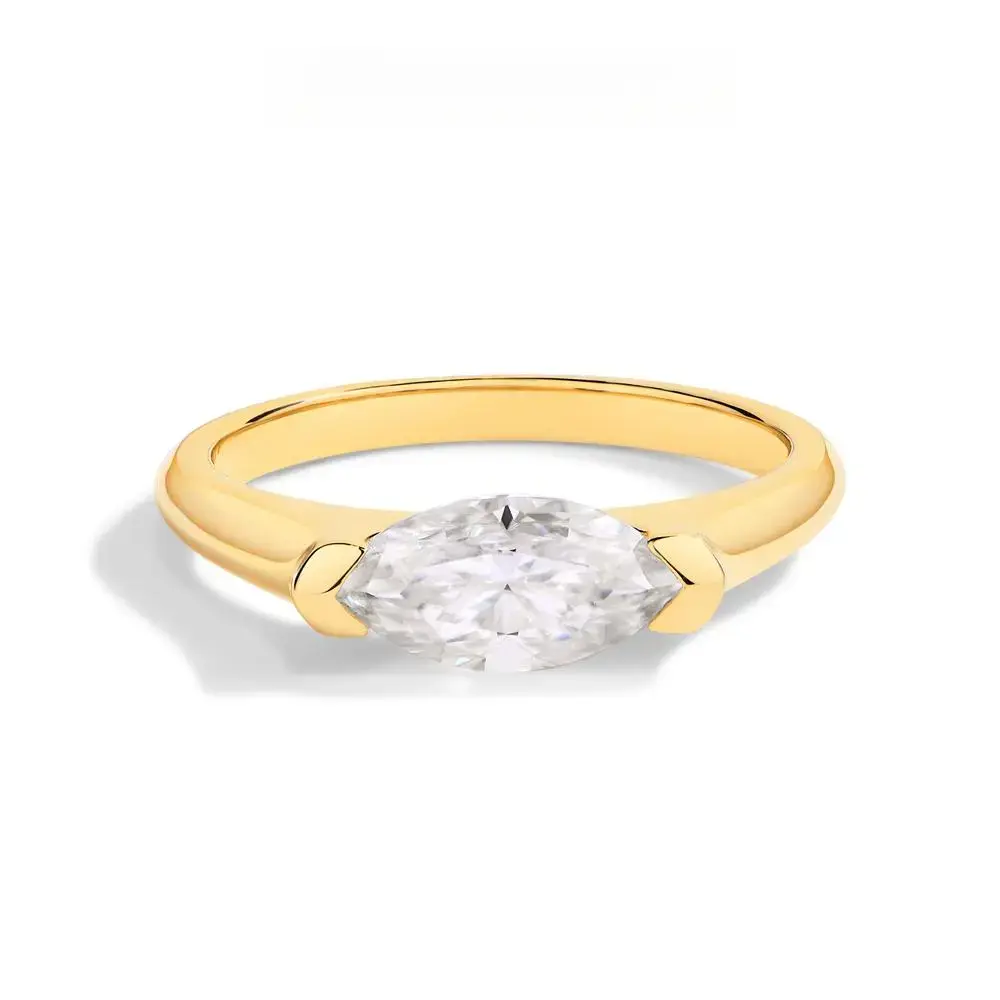 1CT Marquise Shape Synthetic Moissanite Ring 925 Sterling Silver 14K Gold Plated Rings Daily Wear Birthday Present Fine Jewelry Summervibes R135, Elegant Ring, Unisex summerwins