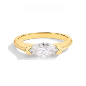 1CT Marquise Shape Synthetic Moissanite Ring 925 Sterling Silver 14K Gold Plated Rings Daily Wear Birthday Present Fine Jewelry Summervibes R135, Elegant Ring, Unisex summerwins