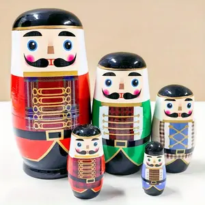 5-layer Beautiful Black-topped walnut soldier Handmade Wooden Nesting Dolls Nesting Wishing Dolls Nutcracker Matryoshka Traditional