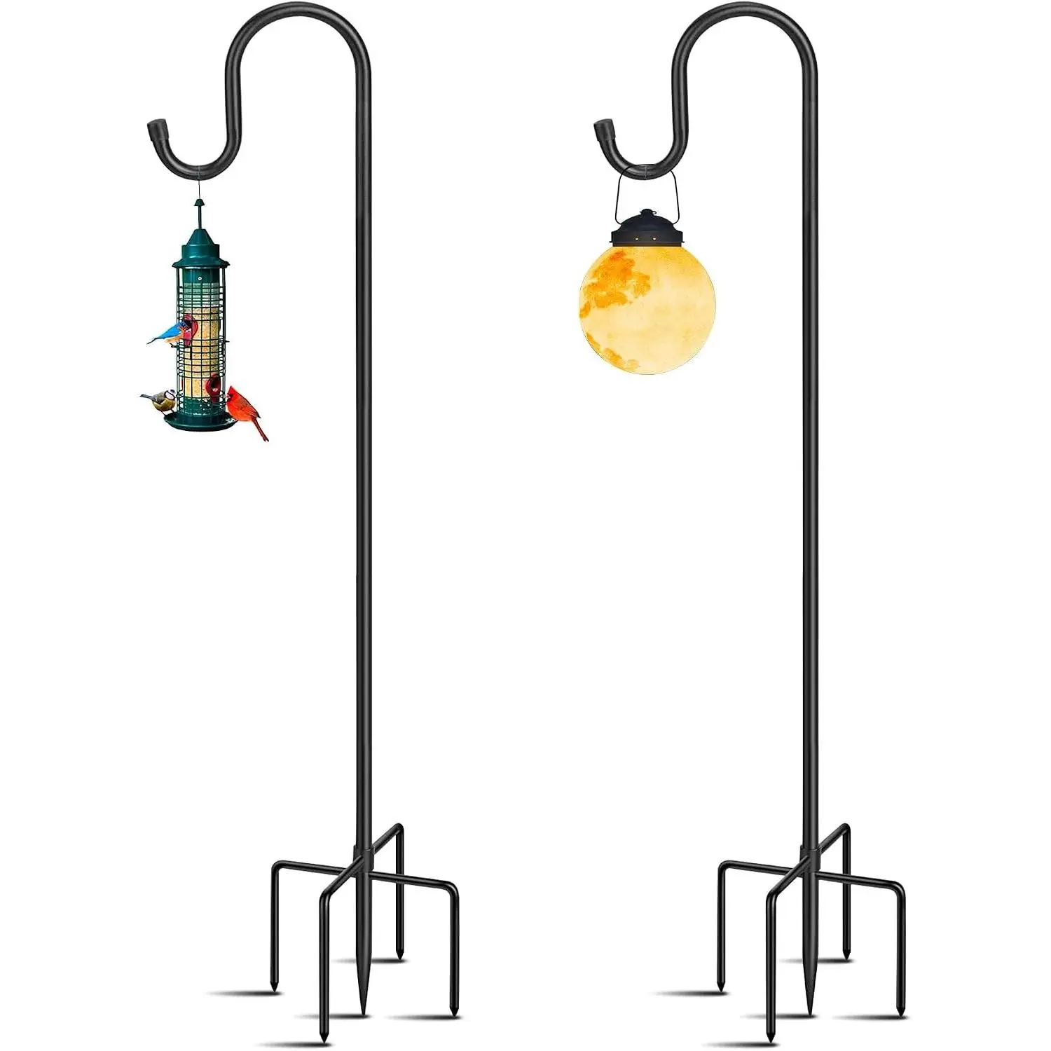 5-Prong Shepherd Hooks for Outdoor, 2 Pack Heavy Duty Iron Garden Hooks for Hanging Plants, Bird Feeders, Lanterns, Solar Lights, and Wedding Decor – Rust-Resistant, Adjustable, Easy to Install