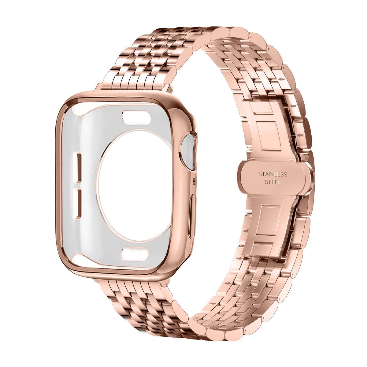 Stainless Steel Watch Band with TPU Soft Protective Case, Fashionable Watch Band for Apple Watch Series, Smart Watch Accessories for Men and Women, Smart Watch Strap, Smartwatch Strap