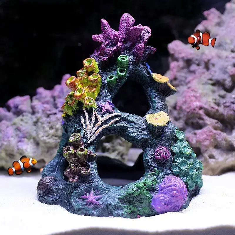 1PC Aquarium Coral Ornament, Fish Tank Decoration, Artificial Landscape, Hiding Spot for Small Fish & Shrimp, Rock Coral Reef Decor, Hollow Coral, Fish Tank Landscaping Ornament, Resin Craft, Fish and Shrimp Shelter House